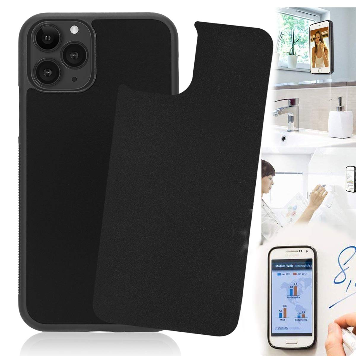 Photo 1 of Anti Gravity Phone Case Compatible with iPhone 14 Pro Max, Sticky Selfie Suction Black AntiGravity Case for iPhone 14 Promax Magic Nano Stick on Smooth Flat Surface Gravity Case