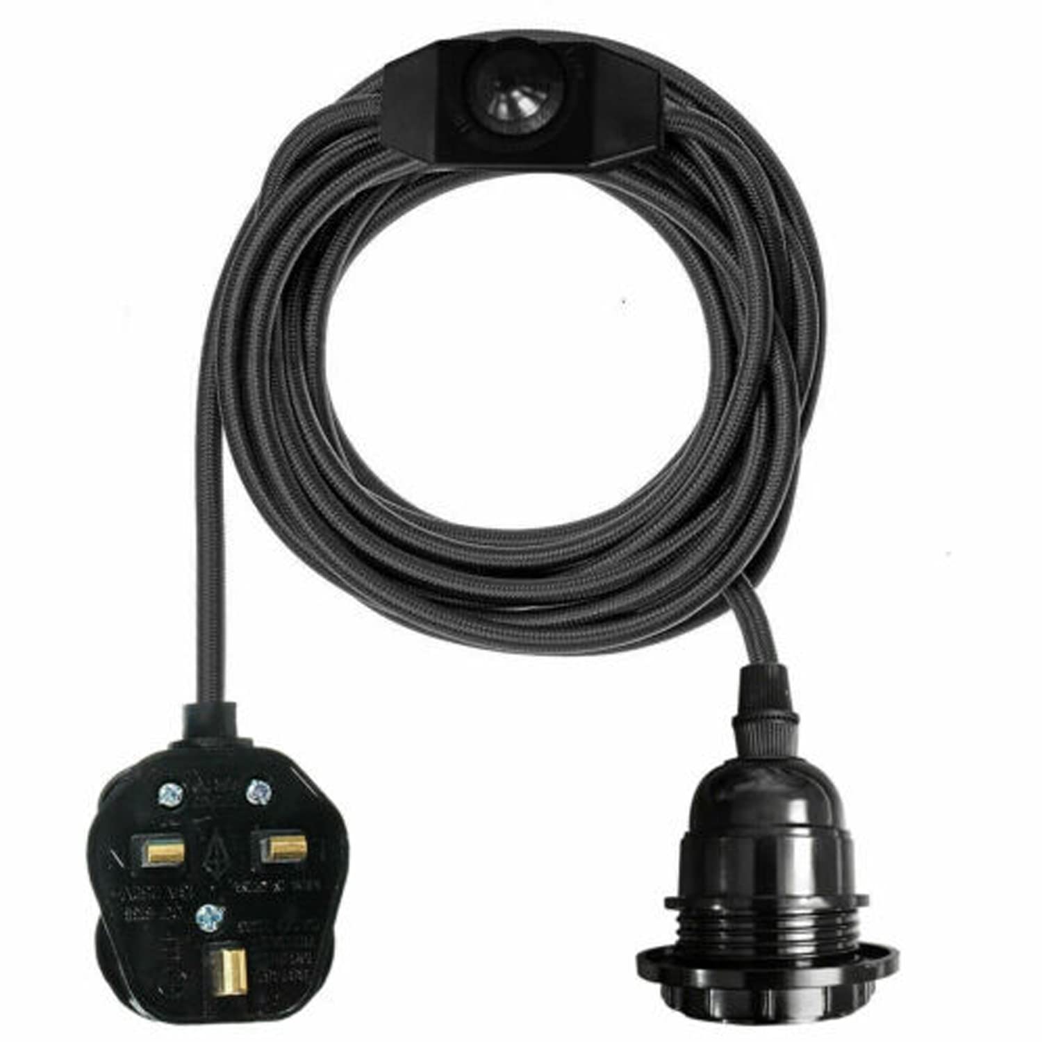 LEDSONE Vintage Pendant Light Kit with Fabric Flex Cable 2m Hanging Light Fitting with E27 Bulb Socket and Plug with Switch Ideal for Home, Studio, Office, Café, or Decorative Lighting (Black)