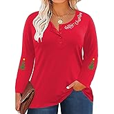 ForHailey Women's Plus Size Top Henley Neck Shirt Long Sleeve Button Front Round Neck Tee Basic Ladies Loose Fit T Shirt