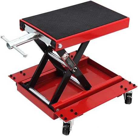 Amazon Apextreme 耐荷重500kg バイクジャッキ バイクリフト リフトドーリー ゴムマット付 キャスター付き レッド バイク工具 メンテナンス 車 バイク