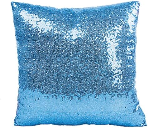 Solid Color Glitter Sequins Throw Pillow Case Cafe Home Decor Cushion Covers (Sky Blue) [Energy Class A]