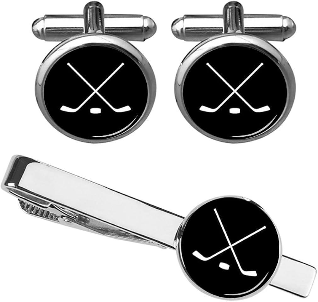 ZUNON Ice Hockey Cufflinks & Tie Clips Hockey Player Team Stick and