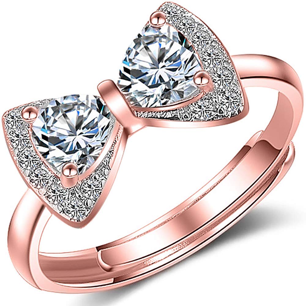 YooAi Bow Knot Rings Cubic Zirconia Jewelry Gift for Women Girl Birthday Rose Gold