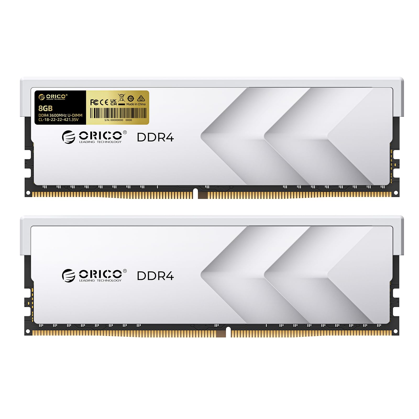 Photo 1 of ORICO Raceline Racer DDR4 RAM 16GB Kit (2x8GB) 3600MHz CL18, XMP 2.0 Overclocking for Intel, AMD Compatible, 1.35V UDIMM Gaming Desktop Memory – Silver