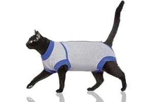 FUAMEY Cat Recovery Suit,Female Cat Spay Suit Kitten Surgery Onesie Cat Bodysuit Alternative to Cone Collars,Preventing Cats from Licking Abdominal Wounds Skin Protector Weaning Clothes Grey XS