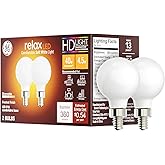 GE Relax LED Light Bulbs, 40 Watt, Soft White, G16.5 Globe Bulbs, Frosted, Small Base (2 Pack)