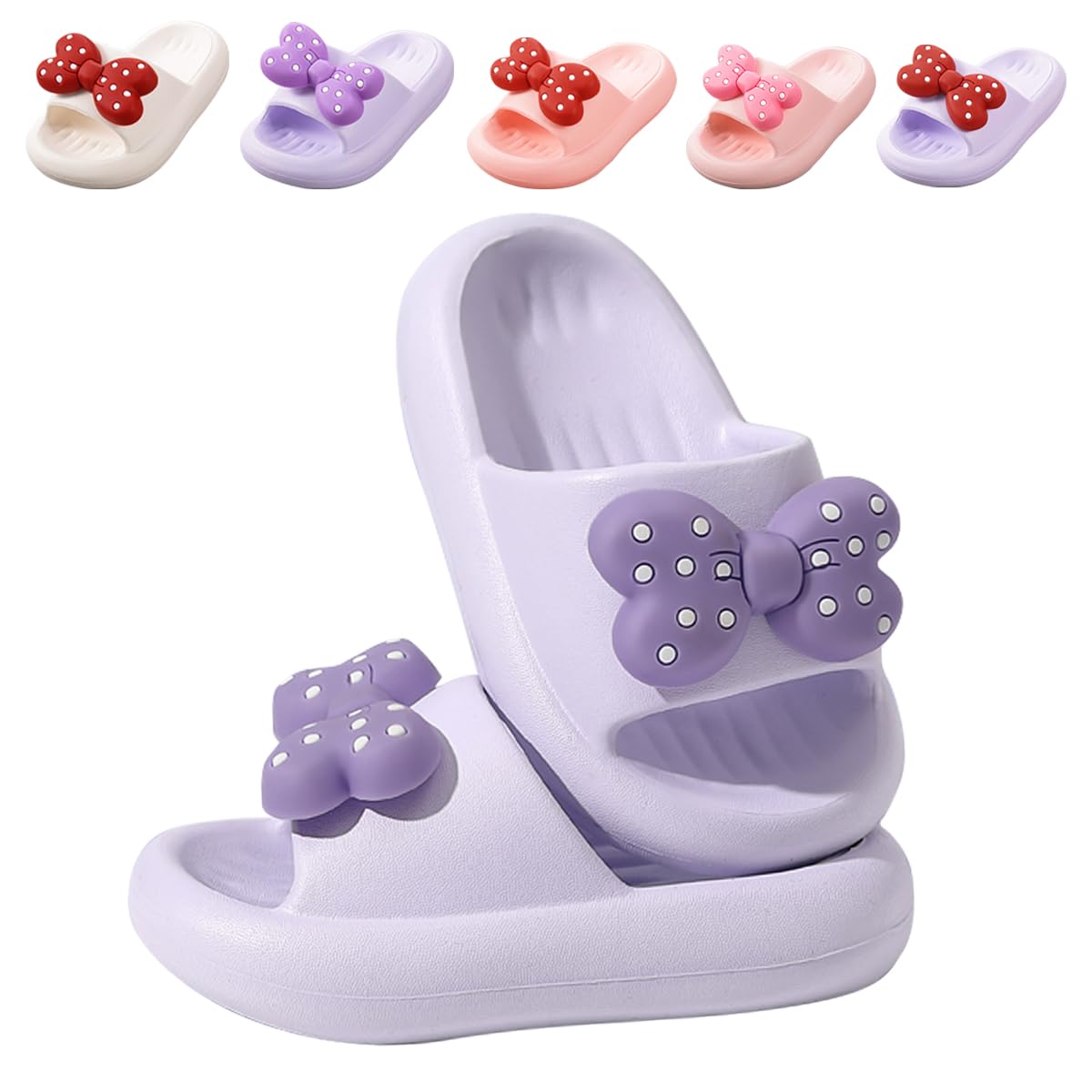 Photo 1 of Fadezar Girls Cloud Bow Slide & Shower Slippers - Non-Slip Slip-On Kids Beach Pool Indoor Outdoor Shoes Purple 2-3 Big Kid 220