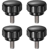 uxcell Knurled Clamping Knobs M6x12x25mm Metric Male Thread Black 4 Pcs | 304 Stainless Steel Thumb Screw on Type Plastic Round Head Threaded Hand Bolt Stud Knobs
