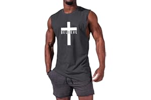 iudam Men's Cotton Graphic Tank Tops Jesus Cross Believe Printed Faith Christian Shirts