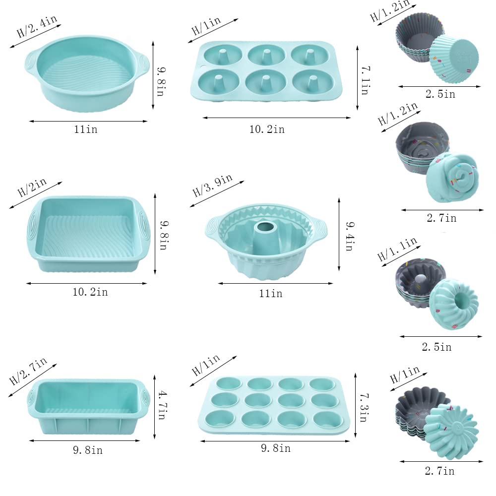 30pcs Nonstick Silicone Bakeware Set With Baking Pan, Cake Molds, Baking Sheet, Donut Pan, Muffin Pan,Cake Pan, And 24 Pack Silicone Cupcake Mold Baking Cups