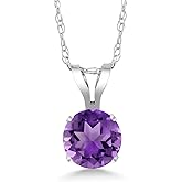 Gem Stone King 14K White Gold Gemstone Birthstone Solitaire Pendant Necklace | Round 4.5MM | Gold Necklace For Women | 18 Inch Gold Chain