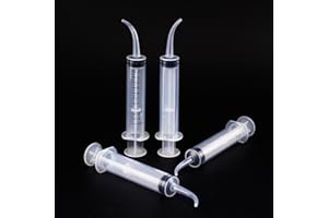 Airgoesin Graduated Dental Irrigation Syringe Oral Irrigator with Curved Tips for Crowns, Bridges, Tonsil stone, Socket Cavity 12ml Measue and Fill with Box (4 syringes)