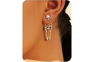 EFANFLO Halloween Earrings Skeleton Skull Dangle BOO Ghost Witch Tassel Terror Knife Earrings