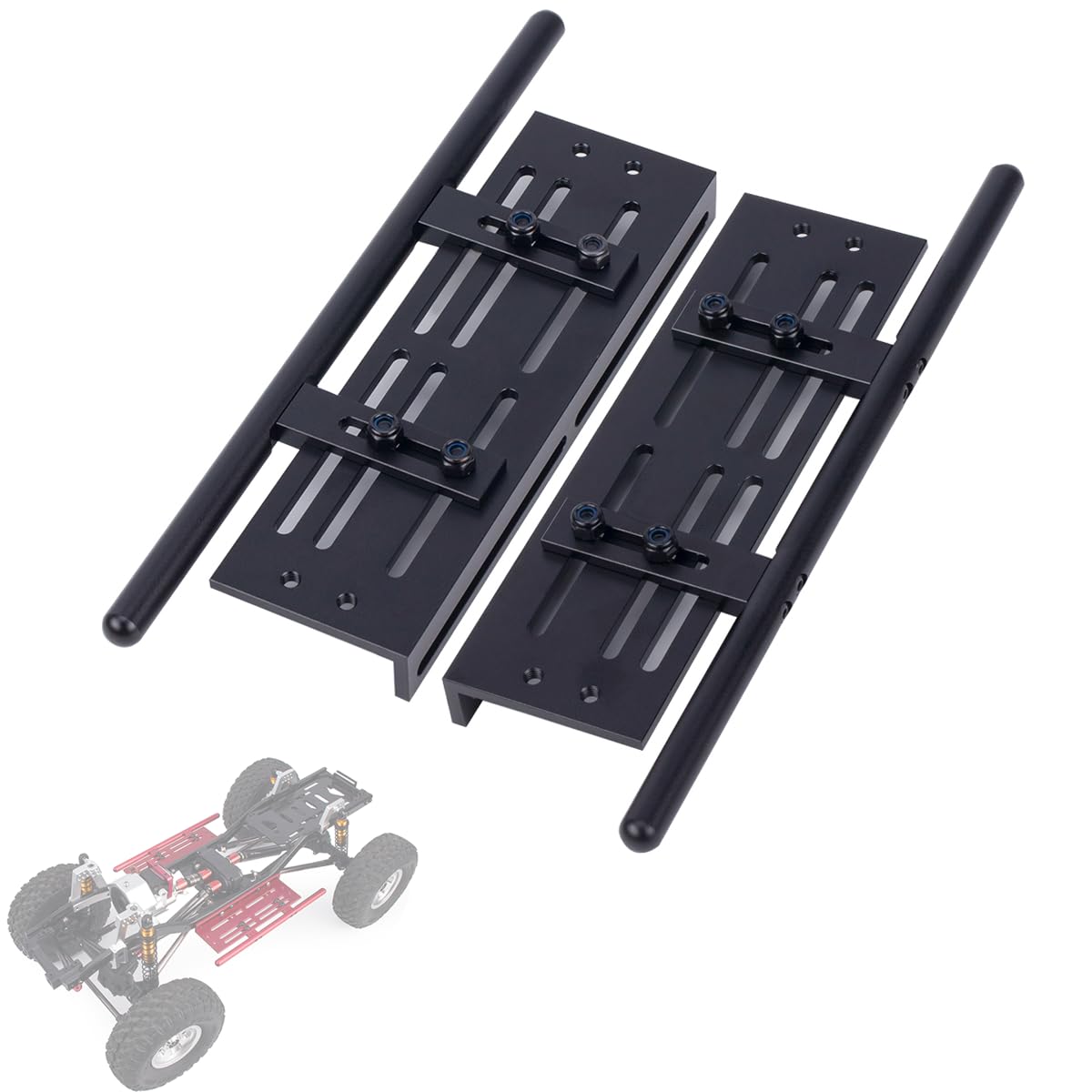 Photo 1 of 1/10 RC Crawler Pedal Side Boards,2PCS Steps Plate Rock Sliders Running Boards Foot-Plate for 1/10 RC Crawler Car SCX10 I II TRX4 CC01 RGT 86100 GEN8 Wrangler Chassis Parts (Black)