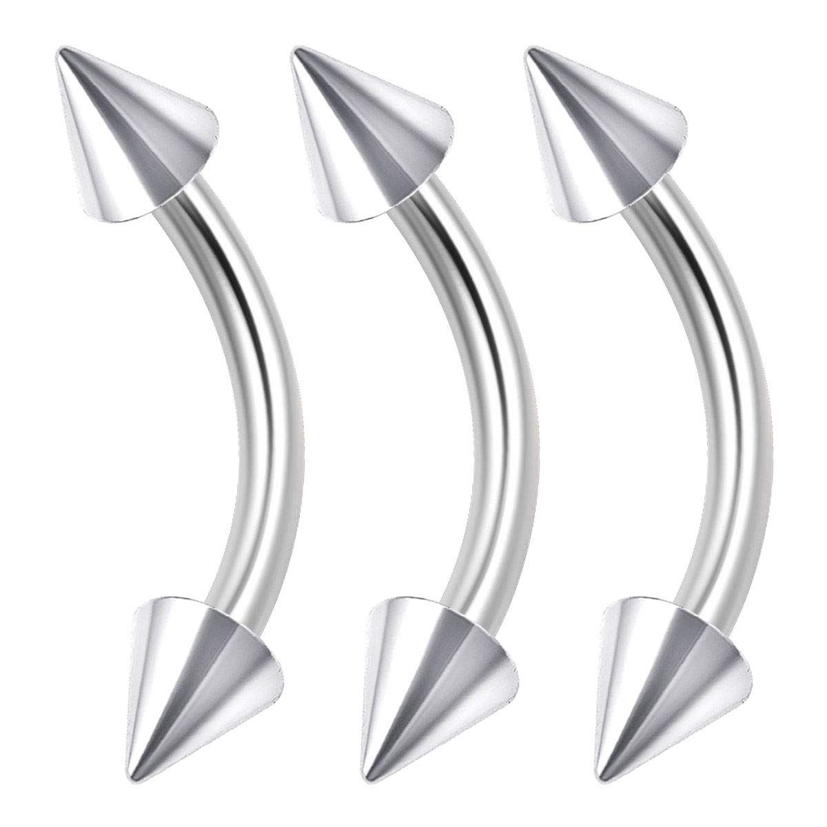 3PCS Stainless Steel Curved Barbell Bar 16g 5/16 8mm 3mm Spike Helix Lip Rook Eyebrow Earrings Tragus Piercing Jewellery 0074