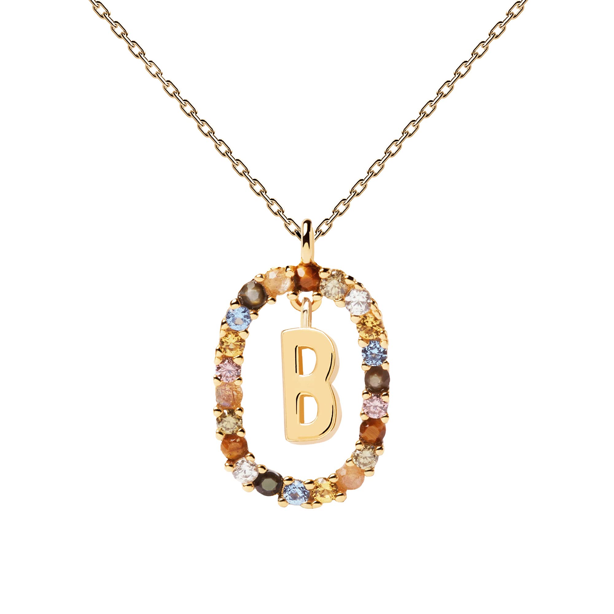 P D PAOLA - Letter B Necklace - 925 Sterling Silver 18k Gold Plated - Jewellery for Women