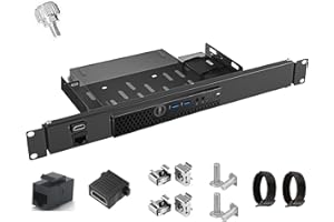 Mini Rack Mount for Dell OptiPlex Micro Form Factor Case 1U Heavy-Duty Hinged Server Rack Shelf with RJ45 CAT6 Port & HDMI Po