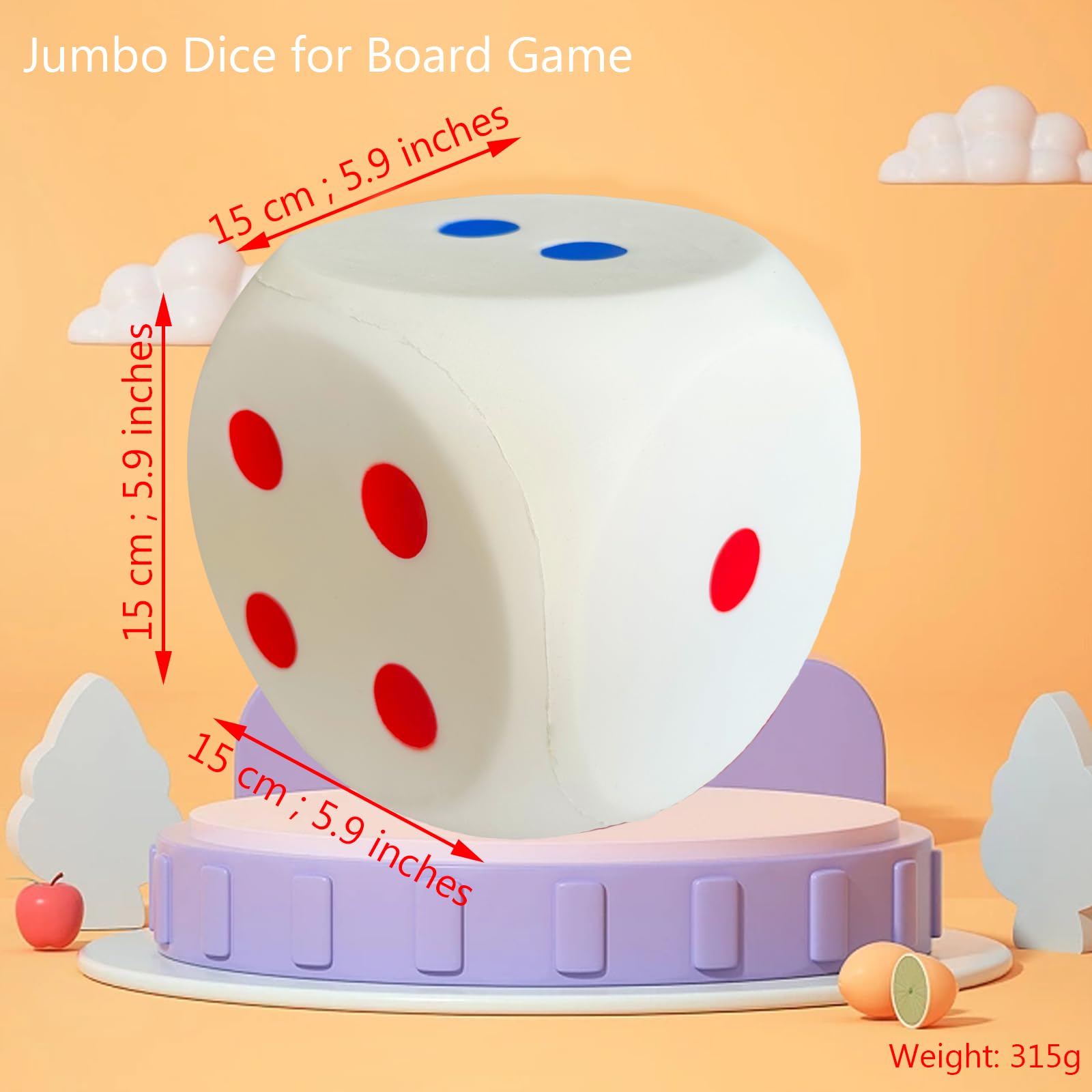 5.9 Inches Jumbo Foam Dice, A Fun-Filled, Educational Giant Toy for Game Nights and Learning Sessions (Lucky White)