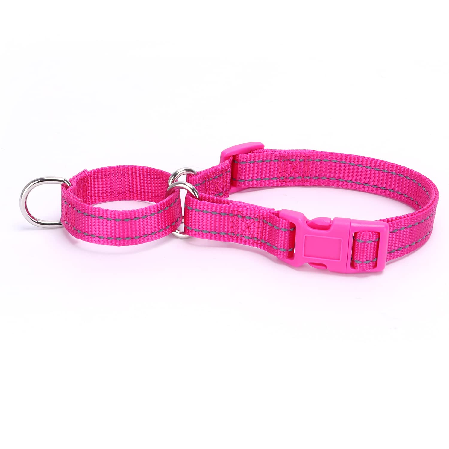 haoyueer Reflective Nylon Martingale Collar, Heavy Duty Nylon Escape-proof Martingale Dog Collar for Large Breeds Boy and Girl Dogs - Walking Training Daily Use (S, Hot Pink)