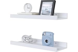 DOLLFIO Floating Shelves Set of 2, White Wall Shelves with Lip, Display Shelves for Wall Decor, Modern Picture Ledge for Living Room, Bedroom, Nursery, Bathroom, Pictures, Books, Plants- White