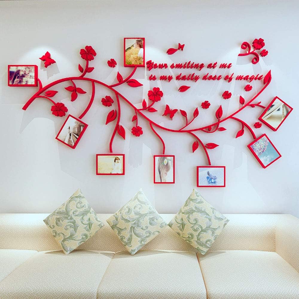 3D Wall Stickers Photo Frames FamilyTree Wall Decal Easy to Install &Apply DIY Photo Gallery Frame Decor Sticker Home Art Decor(RED)