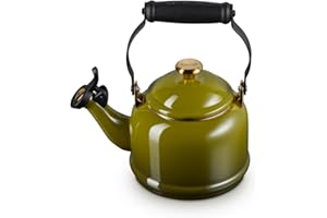 Le Creuset Enamel on Steel Demi Tea Kettle with Gold Finishes, 1.25 qt., Olive