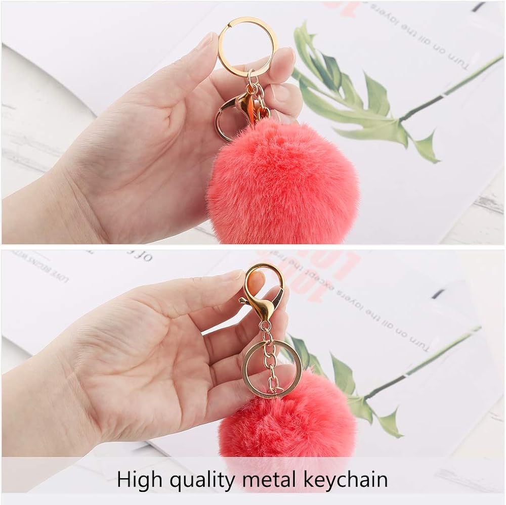 Auihiay 18 Pieces Pom Poms Keychains Fluffy Pompoms Keychain Faux Rabbit Fur Pompoms Keyring at  Women’s Clothing store