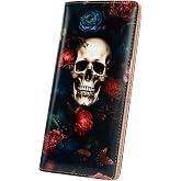 AIRMORS Wallet Women Leather Credit Card Holder with RFID Blocking Large Capacity Slim zipper Wallets for Men Minimalist Coin Purse long clutch wallet (Skull)