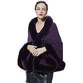 SUFCOMOU Women Faux Fur Shawl Wrap Cape with Fur Trim Sleeveless Cardigan Dressy Cloak Winter Poncho Coat for Wedding