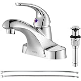 PARLOS Single Handle Mid Arc Centerset Bathroom Sink Faucet with Metal Drain Assembly and cUPC Faucet Supply Lines, Lead-Free