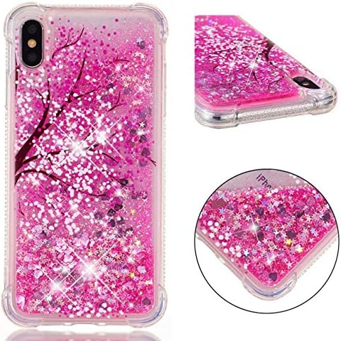 TOYYM Shockproof Case for iPhone Xs Max,Bling Liquid Glitter Case Air Cushion Drop Resistant Soft TPU Bumper Gel Protective Case Cover Compatible with iPhone Xs Max,Pink Flowers
