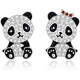Panda Earrings for Women Sterling Silver Animal Black Panda Bear Stud Earring for Women Valentine