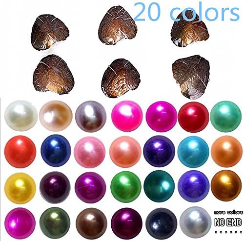 2018-Freshwater Cultured Love Wish Pearl Oyster with Round Pearl Inside 20 Colors (Random Color 20 PCS 7-8mm)