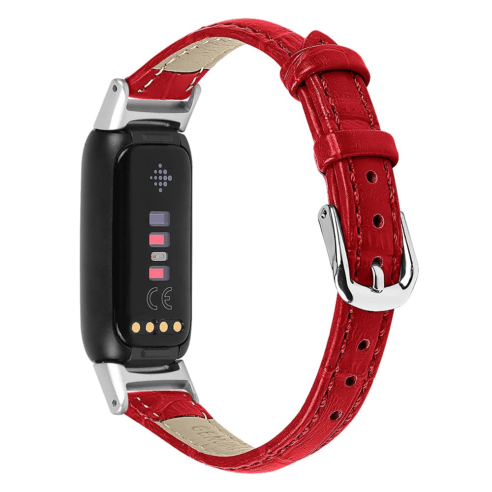AISPORTS Leather Strap Compatible with Fitbit Luxe Strap for Women Men, Soft Breathable Leather Sport Wristband Metal Buckle Bracelet Replacement Band for Fitbit Luxe Fitness and Wellness Tracker