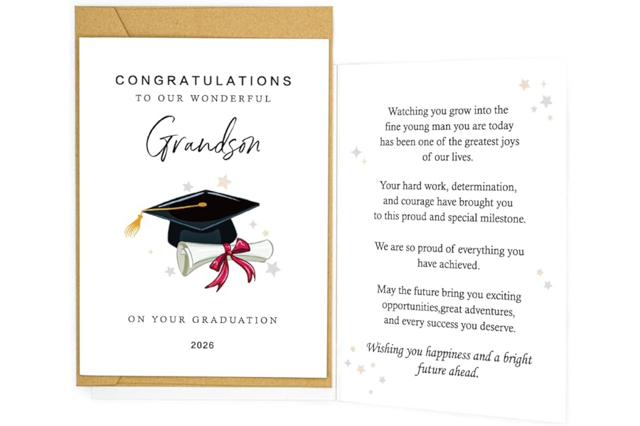 tiangqiwoole Graduation Card for Grandson 2026 Proud Grandparents Congrats Greeting Inspirational Celebration Gift for High School or College Graduate (Grandson)