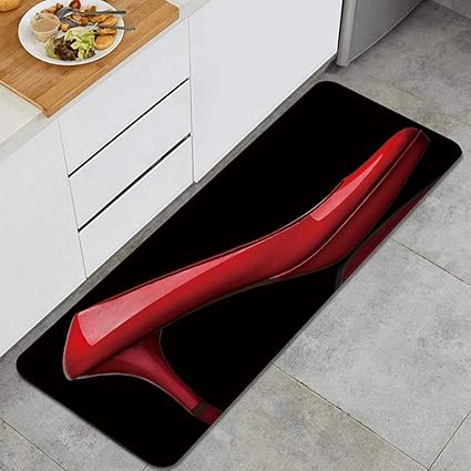 Amazon Ninehasa キッチンマット 玄関マット 黒の背景にセックスの女性の靴赤いハイヒール マイクロファイバー 滑り止め 45 1cm Ninehasa ホーム キッチン 通販