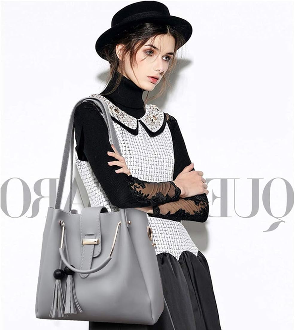 AlwaySky Women Soft PU Leather Handbag 3Pcs Set Tote Shoulder Bag Clutch Purses Set (Gray), 1 - Image 3