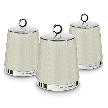 Morphy Richards Dimensions Set Of 3 Round Kitchen Storage Canisters Ivory Cream