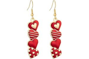VANJEWNOL Valentines Day Gifts for Her, Girlfriend, Wife, Valentines Day Earrings, Unique 4 Linked Red Heart Dangle Earrings for Women, E03B