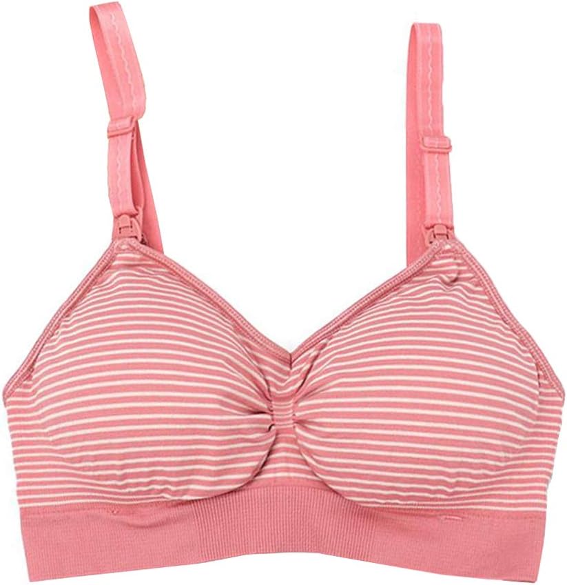 NSXGBRA Women's Nursing Bra, Seamless Gather Front Open Button Maternity Underwear Breathable Nursing Bra,Pink,L