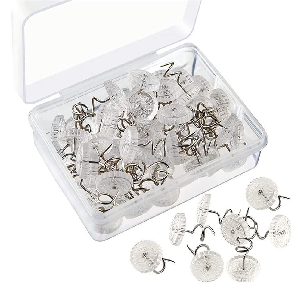 2Pack 100Pcs Clear Heads Twist Pins with 2 boxes, 100Pcs Clear Heads Upholstery Pins, Upholstery Tacks Headliner Pins, Bed Skirt Pins for Holds Slipcovers and Bedskirts