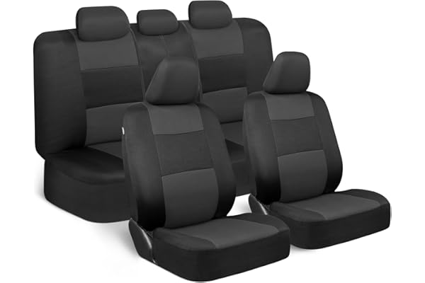 BDK PolyPro Car Seat Covers Full Set in Charcoal on Black – Front and Rear Split Bench for Cars, Easy to Install Cover Set, Accessories Auto Trucks Van SUV