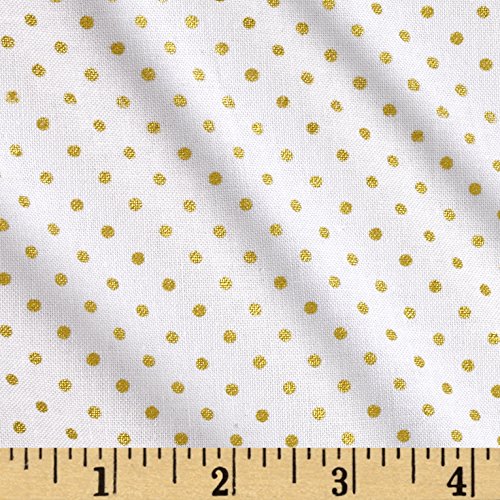 Swiss Dot On White Sparkle Color Gold, Fabric by the Yard
