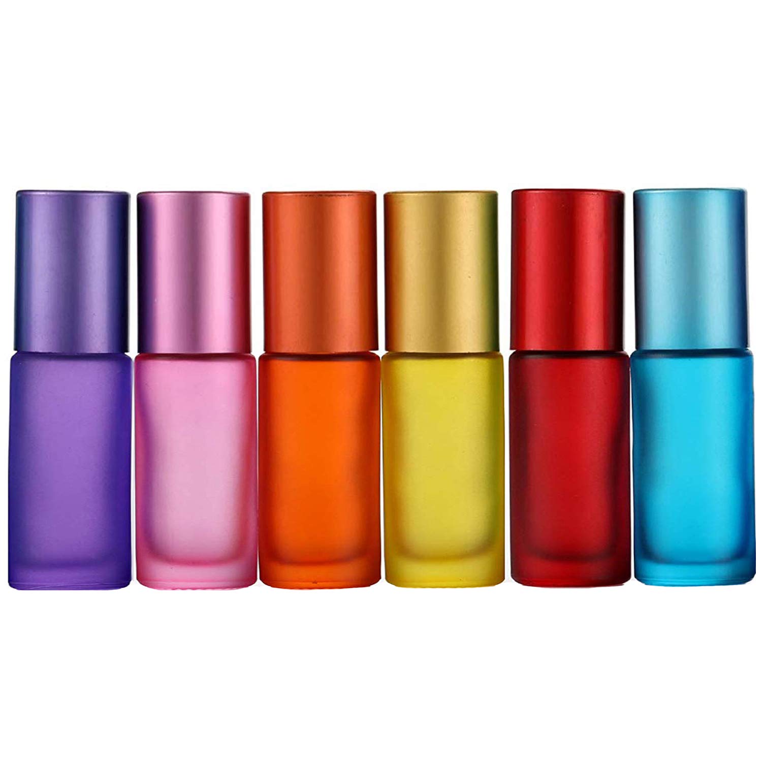 JamHooDirect 6Pcs, 5ml Essential Oils Roller Bottles, Empty Refillable Colorful Frosted Glass Roll on Bottles with 1 Opener & 1 Dropper, Perfect for Aromatherapy, Fragrance, Perfume
