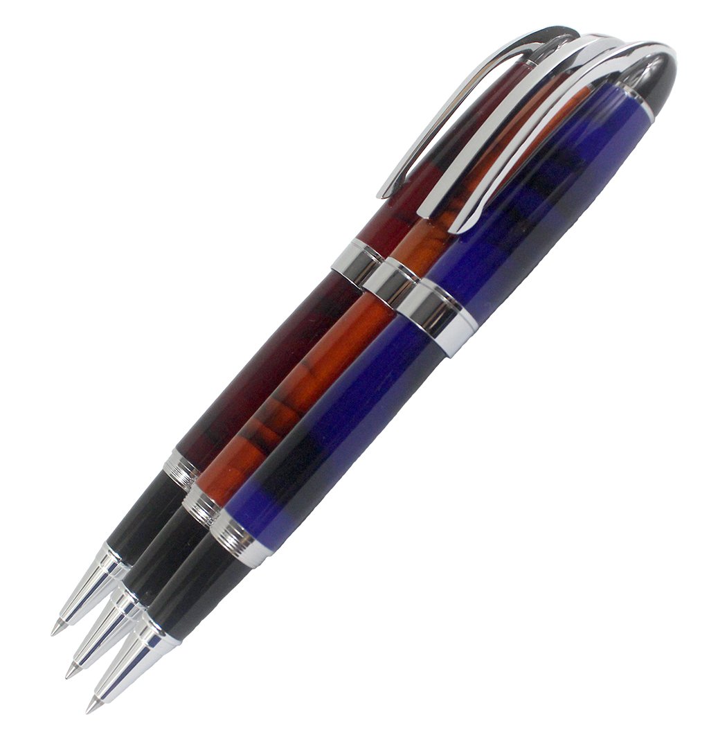 Sipliv 3PCS Black Ink Rollerball Pen, Silver Trim, 3 Colors