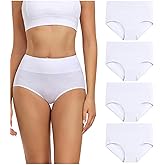 wirarpa Women's Cotton Underwear High Waisted Ladies Panties Full Coverage Briefs 4 Pack (Regular & Plus Size)