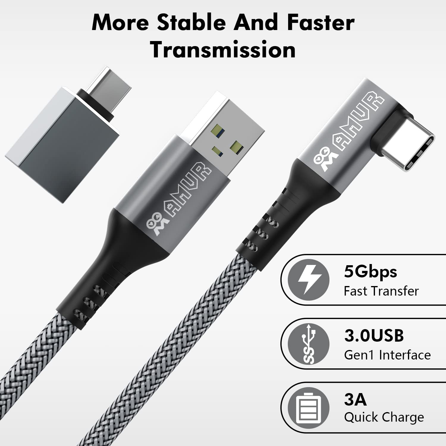 AMVR Link Cable Compatible with Quest 2/1 and PC/Steam VR, 6M Virtual Reality Headset Cable, USB 3.0 Type A to C VR Headset Cable with adapter, High Speed Data Transfer Charging Cord