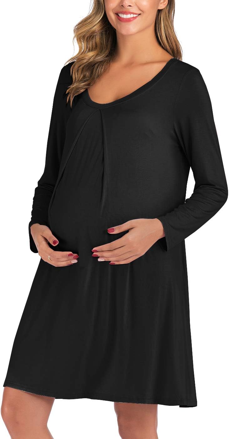 Women's Loose Long Sleeve Scoop Neck Nursing Dress Maternity Dresses