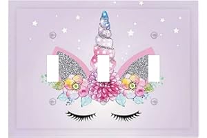 SPTVAN Unicorn Magical Decorative 3 Gang Triple Toggle Light Switch Cover Electrical Wall Plate Cute Switchplate for Kids Girl Bedroom Bathroom Room Home House Decor Faceplate Mid-size