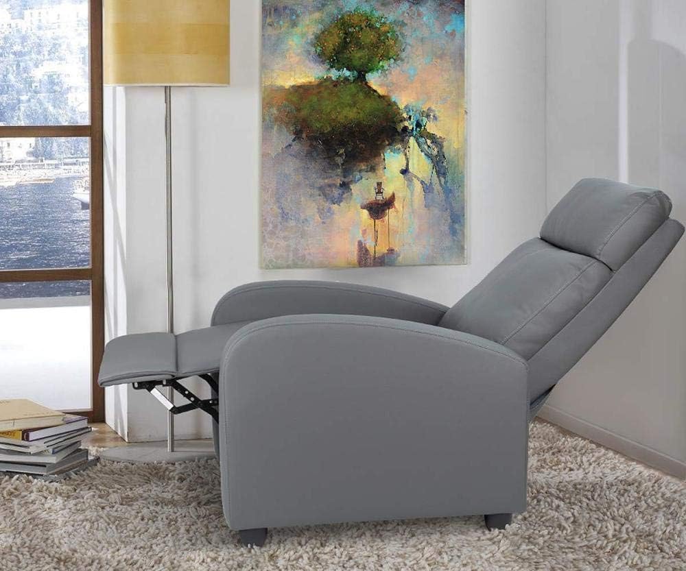 Recliner Chair Single Padded Seat PU Leather Living Room Sofa Recliner Modern Recliner Seat Home Theater Club Chair Seating-Gray